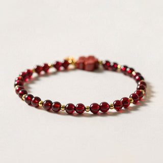Buddha Gift 14K Gold Natural Garnet Cinnabar Flower Calm Bracelet