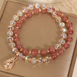 Buddha Gift Strawberry Quartz White Crystal Money Bag Charm Positive Bracelet