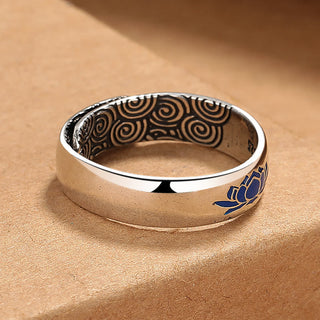 Buddha Gift Tibetan Blue Lotus Auspicious Clouds Copper Enlightenment Ring