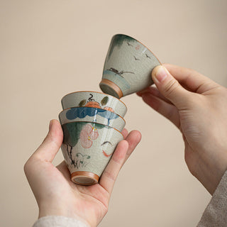 Buddha Gift Persimmon Boat Koi Fish Lotus Ceramic Teacup Kung Fu Tea Cup 50ml