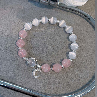 Buddha Gift Natural Cat's Eye Pink Crystal Moon Love Charm Bracelet
