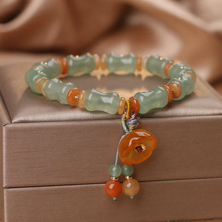 Buddha Gift Natural Jade Bamboo Flower Pattern Luck Bracelet