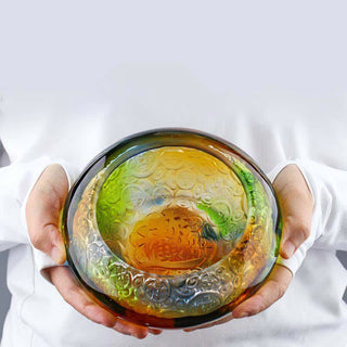 Buddha Gift Handmade Liuli Crystal Treasure Bowl Ingots Art Piece Home Decoration