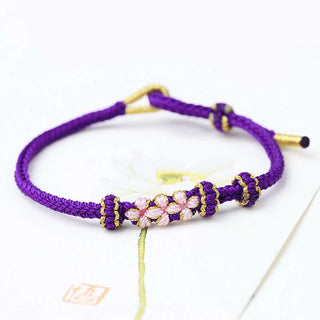 Buddha Gift Handmade Three Peach Blossoms Luck Eight Strands Braided String Bracelet