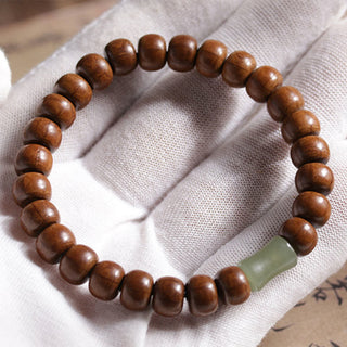 Buddha Gift Natural Abelia Biflora Wood Hetian Jade Bamboo Bead Warding Off Evil Spirits Bracelet