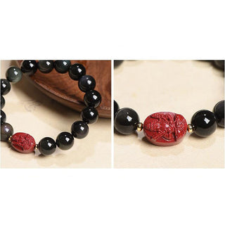 Buddha Gift Chinese Zodiac Natal Buddha Natural Black Obsidian Cinnabar Purification Bracelet