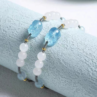 Buddha Gift Natural Aquamarine PiXiu Hetian White Jade Healing Bracelet