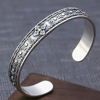 Buddha Gift 925 Sterling Silver Om Mani Padme Hum Double Dorje Engraved Wisdom Cuff Bracelet Bangle