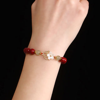 Buddha Gift Natural Cinnabar Jade Beaded Tridacna Stone Flower Blessing Bracelet