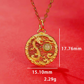 Buddha Gift 925 Sterling Silver Year Of The Dragon Auspicious Clouds Hetian Jade Inlaid Luck Necklace Pendant