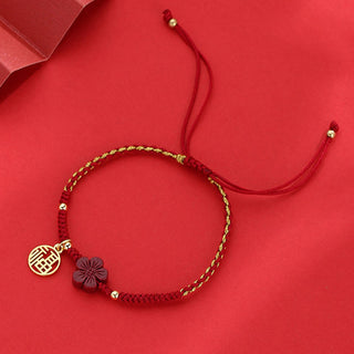 Buddha Gift Cinnabar Flower Fu Character Blessing Braided String Bracelet
