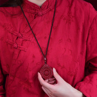 Buddha Gift Chinese Zodiac Natural Cinnabar Bagua Amulet Keep Away Evil Spirits Necklace Pendant