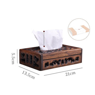 Buddha Gift Retro Wooden Tissue Box Engraved Wooden Tissue Holder Wipes Boxes Decoration