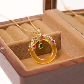 Buddha Gift Green Chalcedony Peace Buckle Design Strength Necklace Pendant