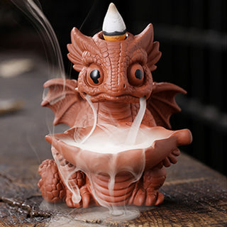 Buddha Gift Lovely Dinosaur Purple Clay Backflow Smoke Fountain Healing Incense Burner Decoration