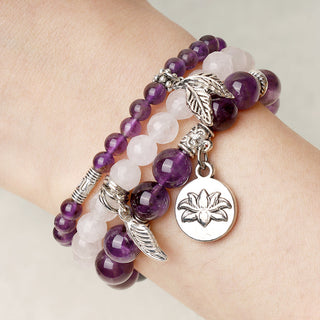 Buddha Gift 3PCS Natural Quartz Crystal Beaded Healing Energy Lotus Bracelet