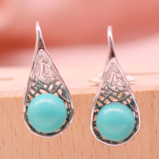 Buddha Gift 925 Sterling Silver Turquoise Beaded Pattern Protection Drop Dangle Earrings