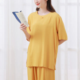 Buddha Gift 2Pcs Half Sleeve T-Shirt Pants Meditation Zen Tai Chi Cotton Linen Clothing Unisex Set