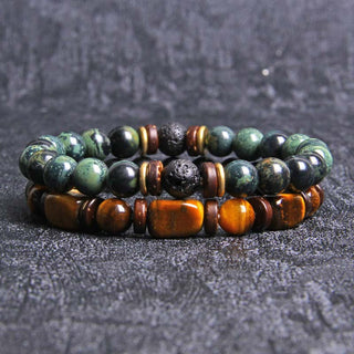 Buddha Gift 2PCS Healing Crystal Emperor Stone Tiger Eye Bead Bracelet