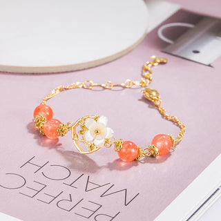 Buddha Gift Red Agate Tridacna Stone Flower Confidence Bracelet