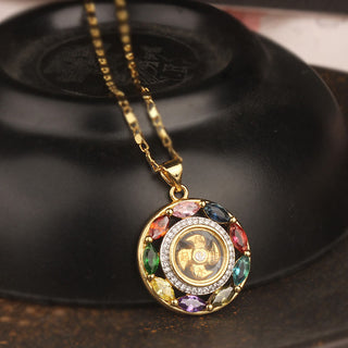 Buddha Gift Colorful Zircon Copper Wealth Luck Rotation Bracelet Necklace Pendant
