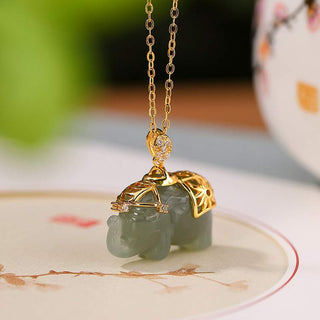 Buddha Gift 925 Sterling Silver Jade Elephant Blessing Fortune Necklace Chain Pendant