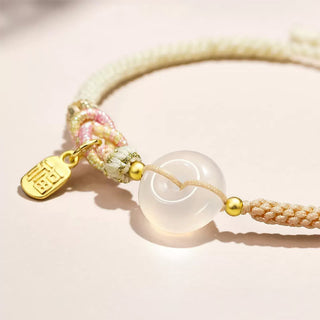 Buddha Gift Handmade White Agate Peace Buckle Luck Happiness Protection Weave String Bracelet