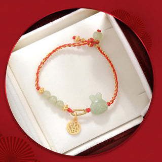 Buddha Gift 925 Sterling Silver Year of the Rabbit Hetian Jade Happiness Luck Red String Bracelet