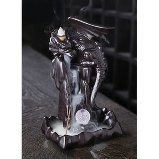 Buddha Gift Nordic Dragon Ceramic Backflow Smoke Fountain Meditation Healing Incense Burner Led Ball Decoration