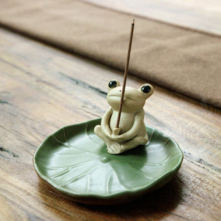 Buddha Gift Handmade Ceramic Stick Frog Incense Burner Decoration