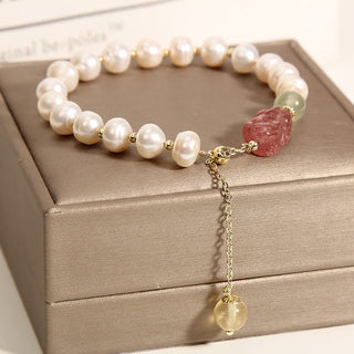 Buddha Gift Natural Pearl Strawberry Quartz PiXiu Optimism Charm Bracelet