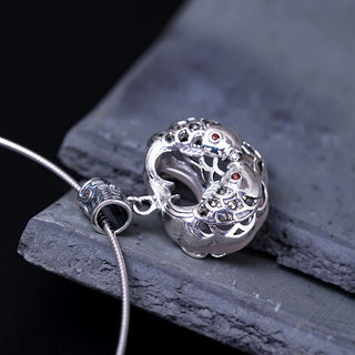 Buddha Gift 925 Sterling Silver Natural Chalcedony Lock of Good Wishes Koi Fish Luck Necklace Pendant