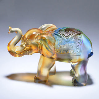 Buddha Gift Handmade Liuli Crystal Elephant Art Piece Wisdom Wealth Home Decoration