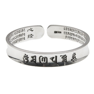 Buddha Gift 999 Sterling Silver Om Mani Padme Hum Heart Sutra Love Peace Bracelet Bangle