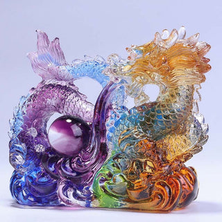 Buddha Gift Year of the Dragon Handmade Dragon Playing With Pearl Ingot Liuli Crystal Art Piece Protection Home Office Decoration