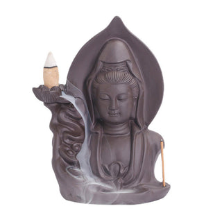 Buddha Gift Tibetan Avalokitesvara Buddha Lotus Healing Backflow Smoke Fountain Incense Burner