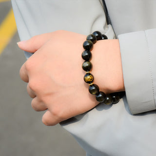 Buddha Gift Chinese Zodiac Natal Buddha Gold Sheen Obsidian Wealth Protection Bracelet