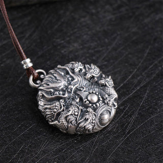 Buddha Gift 999 Sterling Silver Nine Dragons Playing With A Pearl Luck Protection Necklace Pendant