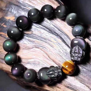 Buddha Gift FengShui PiXiu Rainbow Obsidian Healing Bracelet