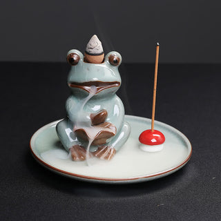 Buddha Gift Meditation Frog Ceramic Lotus Healing Incense Burner