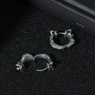 Buddha Gift 925 Sterling Silver Dragon Hoop Pattern Protection Earrings