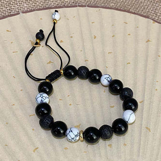 Buddha Gift Black Obsidian Lava Rock Stone Yin Yang Strength Bracelet