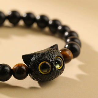 Buddha Gift Cute Ebony Wood Cat Head Pattern Peace Bracelet