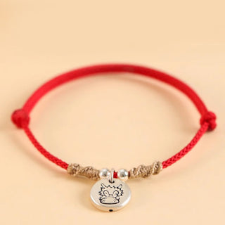 Buddha Gift Handmade 999 Sterling Silver Year of the Dragon Cute Chinese Zodiac Luck Braided Bracelet