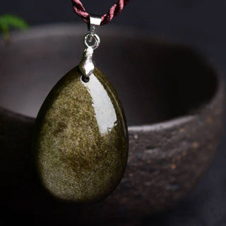 Buddha Gift Gold Sheen Obsidian Black Obsidian Rainbow Obsidian Wealth Water Drop Necklace Pendant