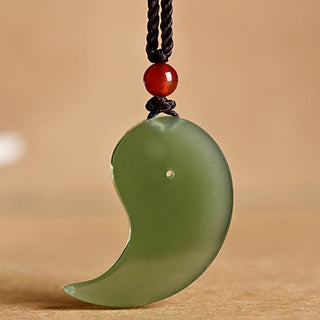 Buddha Gift Yin Yang White Jade Cyan Jade Protection Blessing Necklace String Pendant