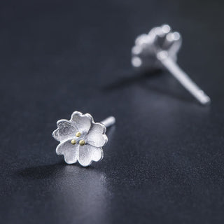 Buddha Gift 925 Sterling Silver Cherry Blossoms Floral Calm Stud Earrings
