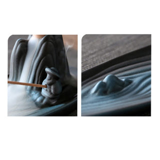 Buddha Gift Double Koi Fish Mountain Healing Ceramic Stick Incense Burner Decoration