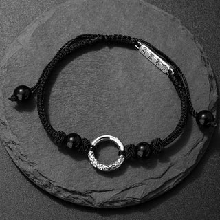 Buddha Gift 925 Sterling Silver Black Onyx Peace Buckle Protection Bracelet