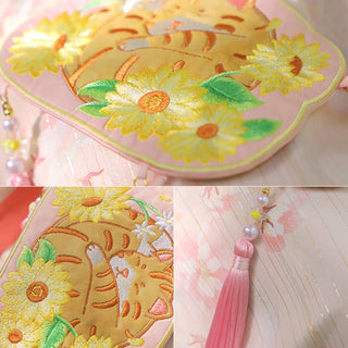 Buddha Gift Embroidery Lucky Panda Cat Shiba Inu Deer Rabbit Fox Flower Cute Animal Hanfu Bag Crossbody Bag Shoulder Bag